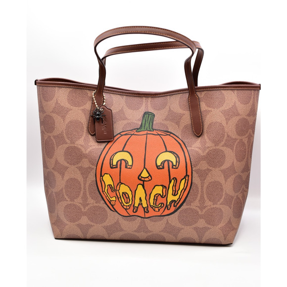 Coach City Tote Bag In Signature Canvas With Halloween Print Pumpkin NWT 2025 - Picture 1 of 16